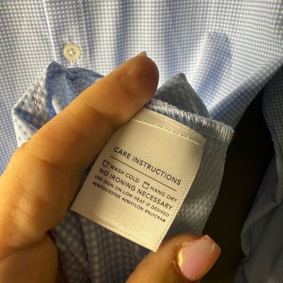 Mizzen + Main Spinnaker long sleeve Dress Shirt Light Blue Gingham Men’s large - Picture 4 of 5